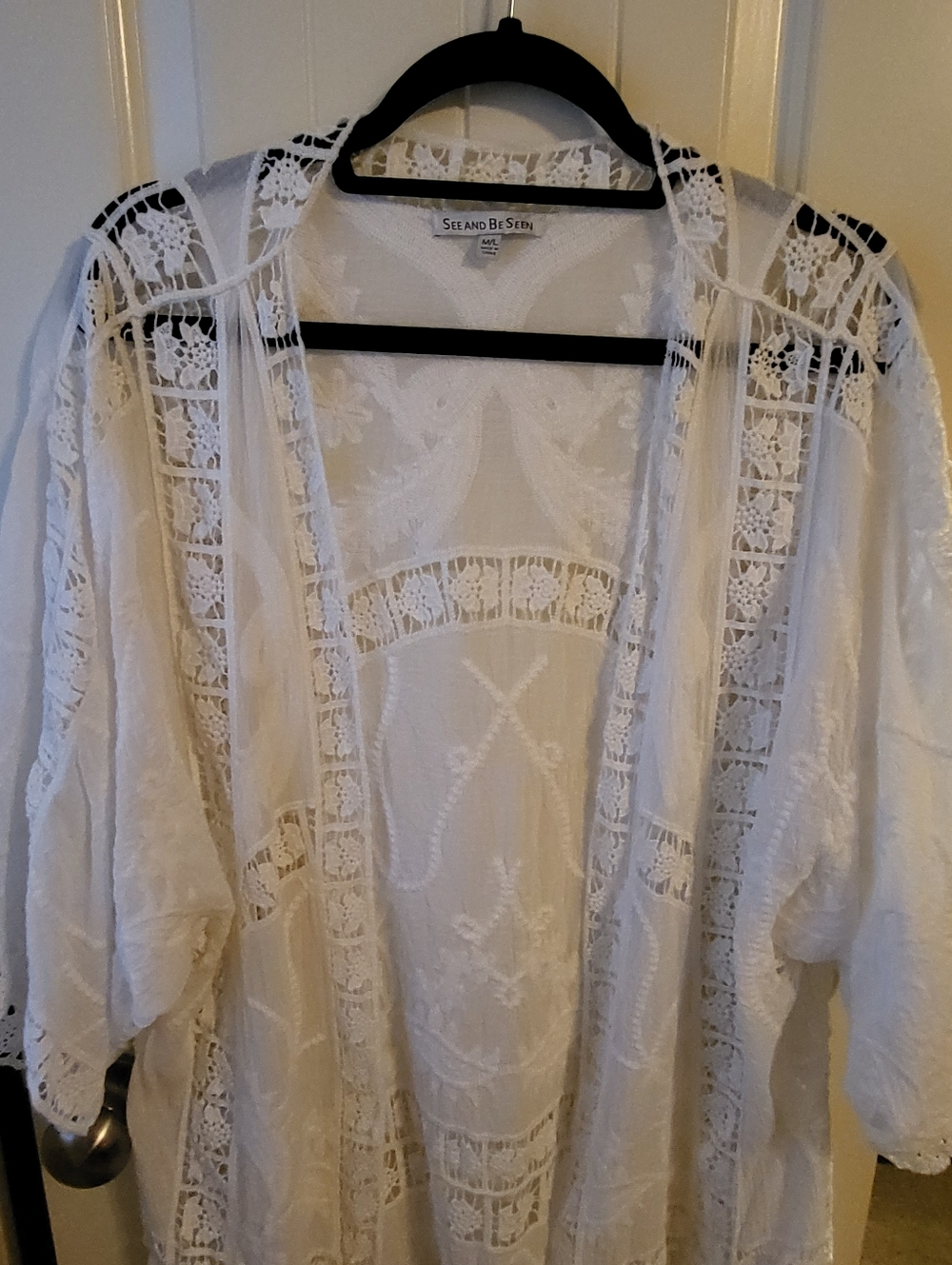 Seen And Be Seen White Lace Kimono Cover-Up M / L - Picture 4 of 7
